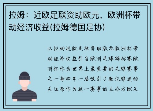 拉姆：近欧足联资助欧元，欧洲杯带动经济收益(拉姆德国足协)