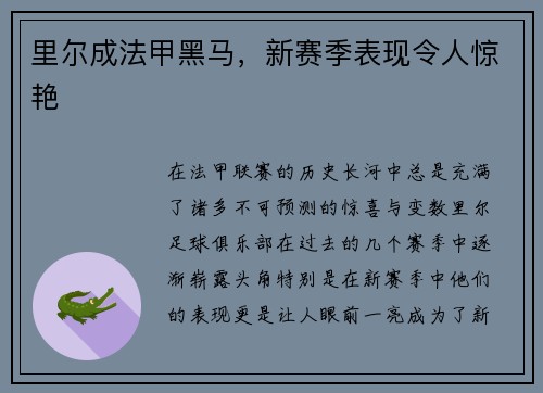 里尔成法甲黑马，新赛季表现令人惊艳